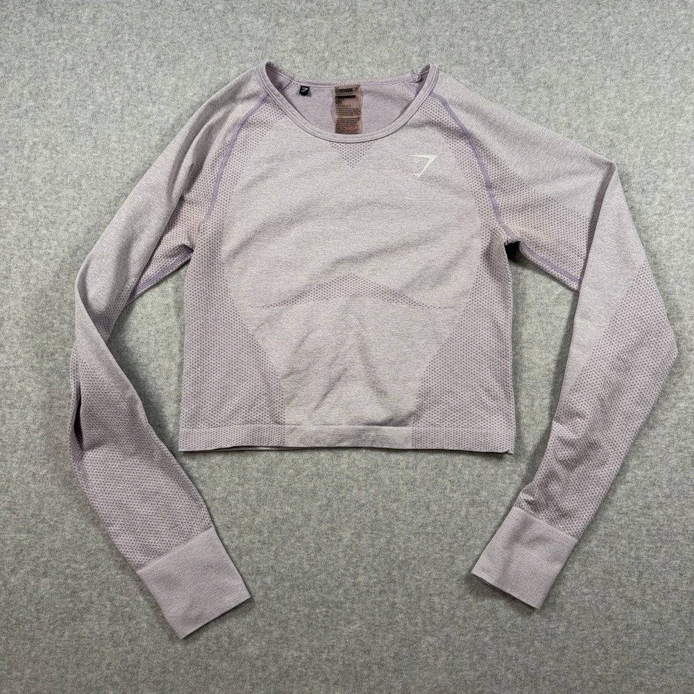 Gymshark Shirt Womens Large Purple DRY Cropped Long Sleeve Athletic Stretch